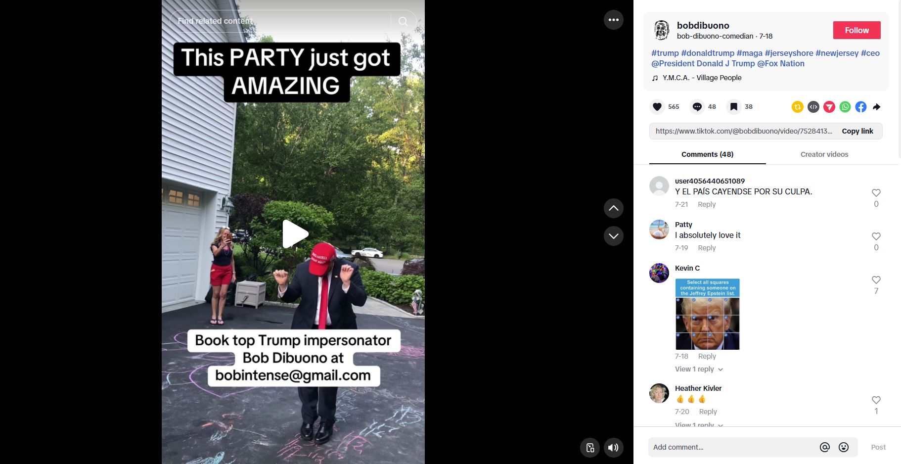 لقطة من الفيديو المنشور في حساب Bob DiBuono في تيك توك، في 18 تموز 2025