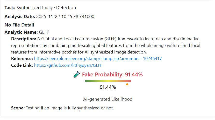 نتيجة فحص الصورة بواسطة برنامج DeepFake-O-Meter