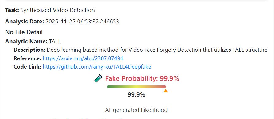 نتيجة فحص الفيديو بواسطة برنامج DeepFake-O-Meter