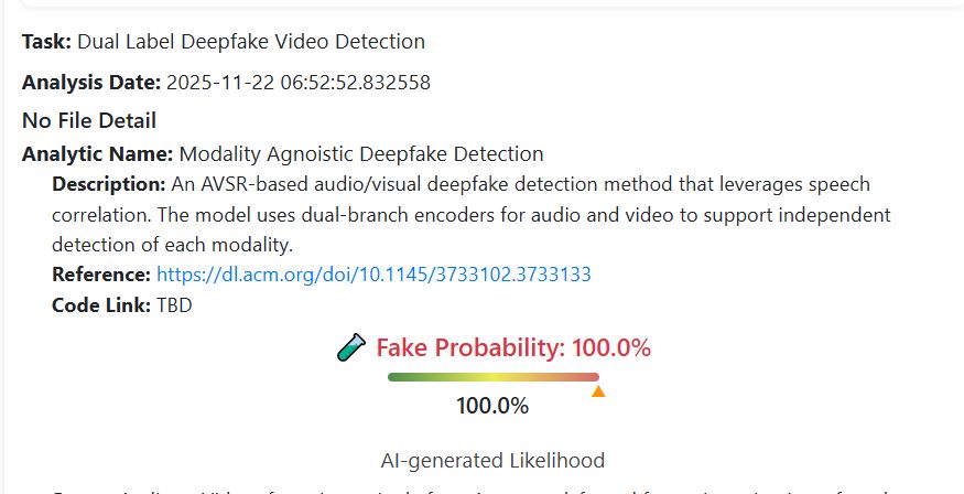نتيجة فحص الفيديو بواسطة برنامج DeepFake-O-Meter
