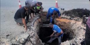 انتهى الخطر، إصلاح الهبوط الأرضي بطريق السنطة - طنطا وإعادة حركة المرور إلى طبيعتها (صور) - تواصل نيوز