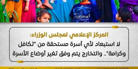 مجلس الوزراء: لا استبعاد لأي أسرة مستحقة من "تكافل وكرامة".. والتخارج يتم وفق تغير أوضاع الأسرة - تواصل نيوز