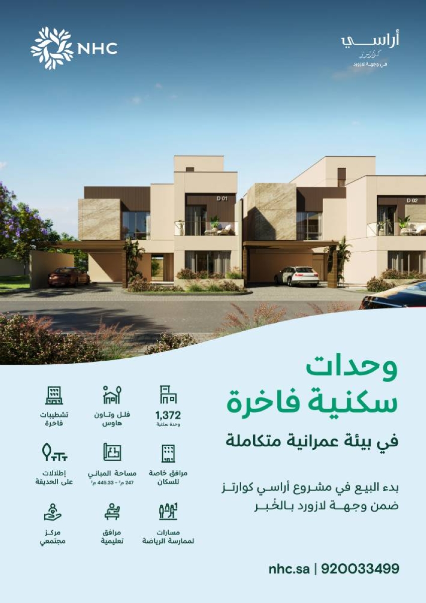 NHC تطلق مشروع أراسي كوارترز الفاخر في وجهة لازورد بمدينة الخُبر