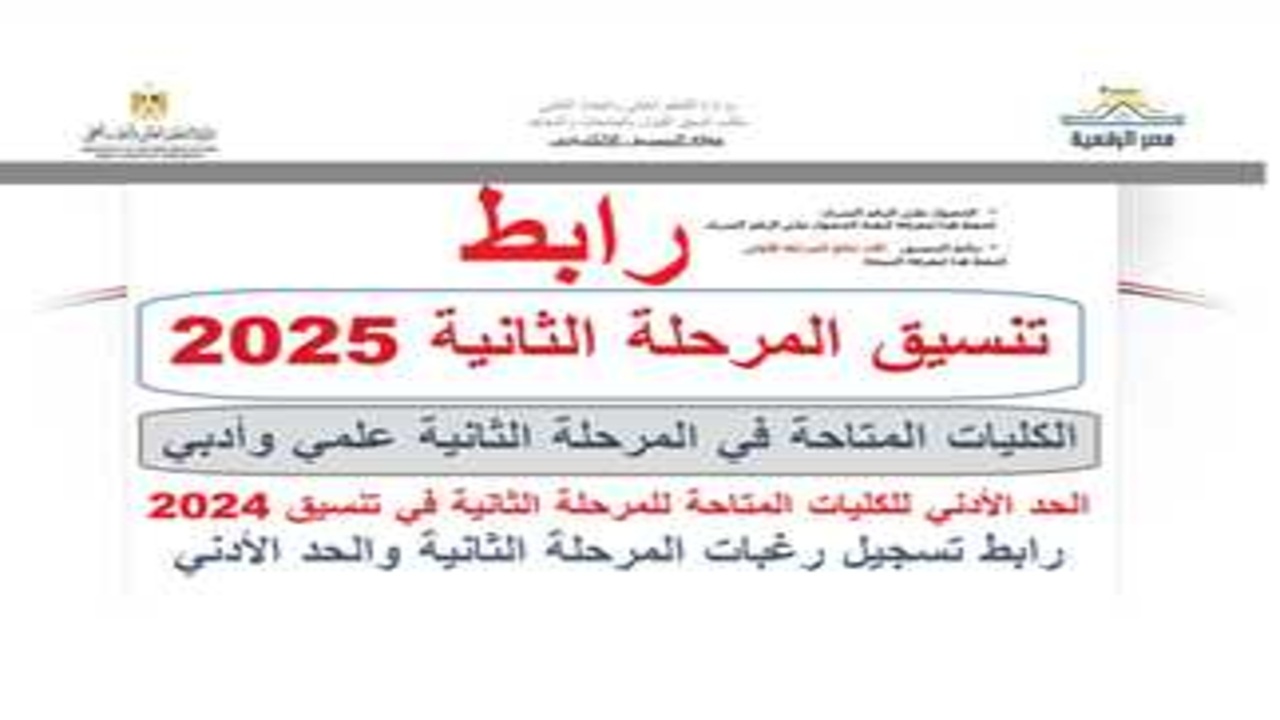 نتيجة تنسيق المرحلة الثانية 2025.. مؤشرات القبول والحدود الدنيا للكليات في الشعبتين العلمية والأدبية