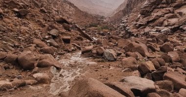 سيول وأمطار غزيرة تتساقط على وادي الأربعين في سانت كاترين