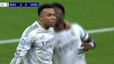 كيليان مبابي يسجل الهدف الأول لريال مدريد أمام موناكو في دوري أبطال أوروبا ويتقدم الفريق في المباراة
