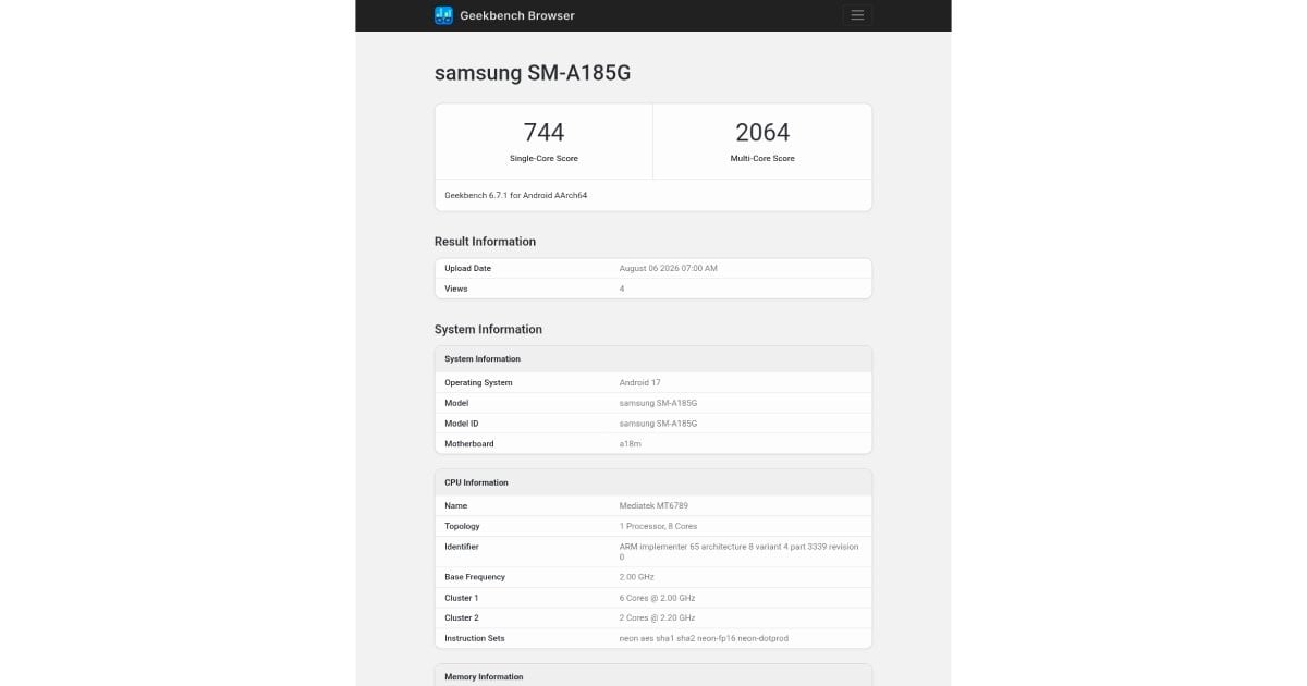 تسريب: تفاصيل هاتف سامسونج جالاكسي A18 الجديد يضم شريحة Helio G99 ونظام أندرويد 17
